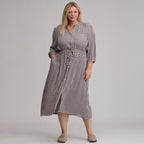 Women's Plaid Button Front Belted Midi Dress